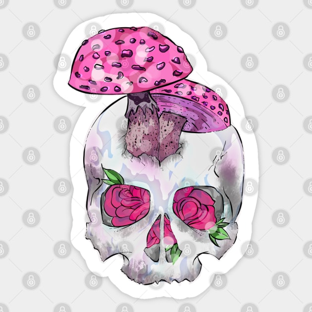 Skull and Mushrooms Sticker by Ale Coelho